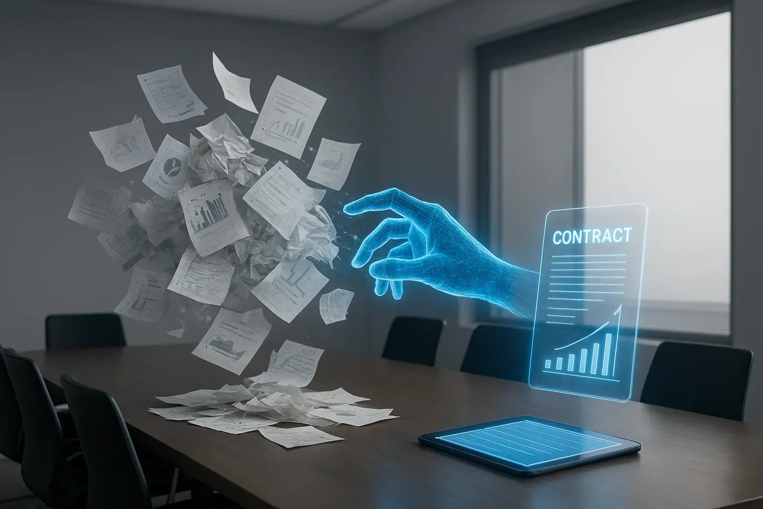 Ein KI-Agent transformiert als digitale Hand proaktiv chaotische Unternehmensprozesse in wertvolle, geordnete digitale Assets.